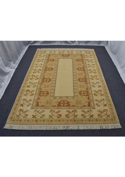 Yeni El Dokuma Zarif Modern Çiçekli Pastel Bozalan Milas Yün Halı 5344