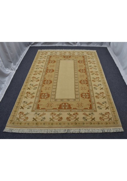 Yeni El Dokuma Zarif Modern Çiçekli Pastel Bozalan Milas Yün Halı 5344