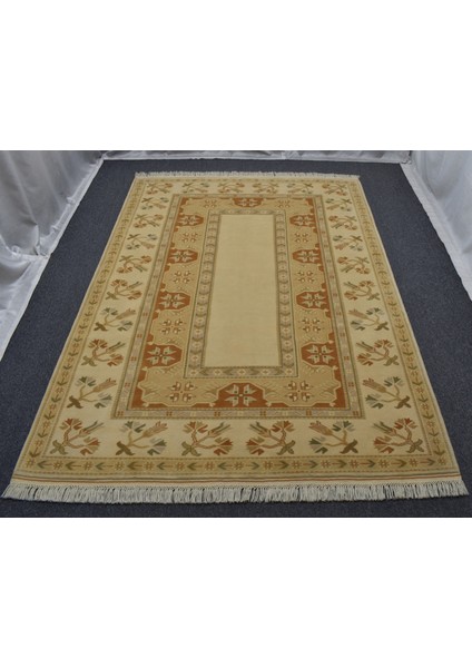 Yeni El Dokuma Zarif Modern Çiçekli Pastel Bozalan Milas Yün Halı 5344