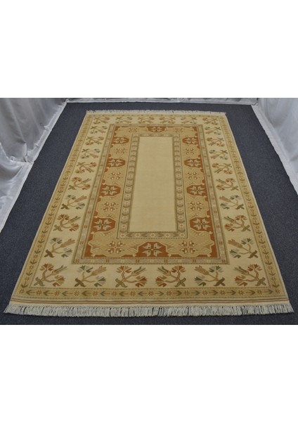 Yeni El Dokuma Zarif Modern Çiçekli Pastel Bozalan Milas Yün Halı 5344