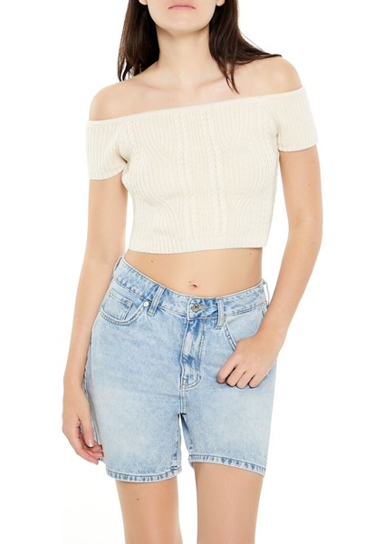 Triko Omzu Açık Crop Üst