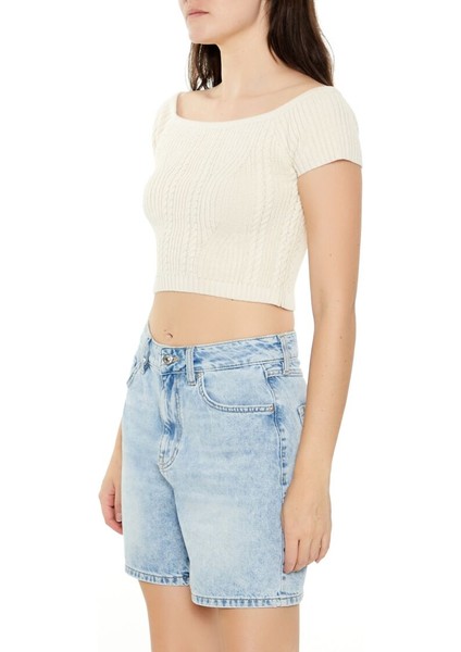Triko Omzu Açık Crop Üst fırsatları