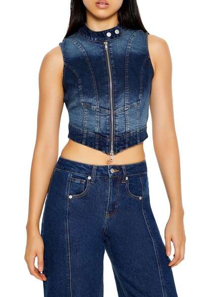 Degrade Denim Crop Üst fırsatları