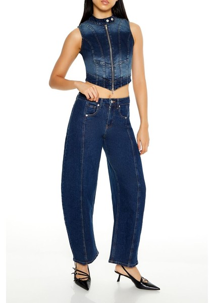 Degrade Denim Crop Üst modelleri