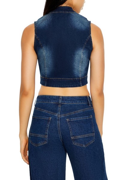 Degrade Denim Crop Üst