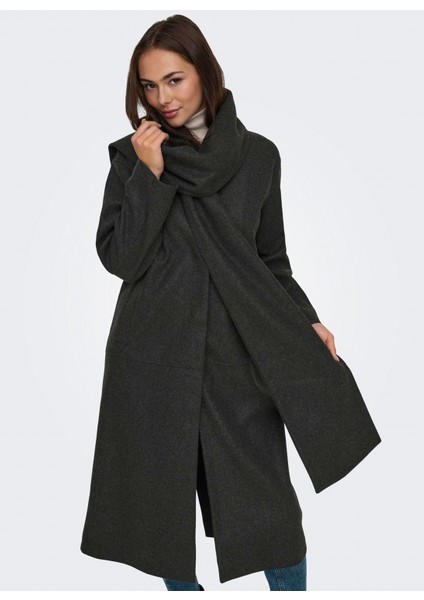 Koyu Füme Kadın Kaban Onlelba Lıfe Scarf Coat Otw