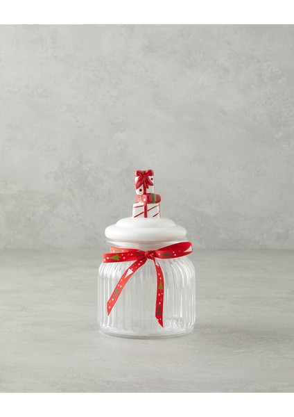 Ginger Time Cam Kavanoz 600 ml Beyaz - Kırmızı