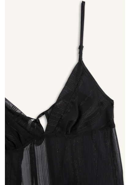 Tül Pijama Takımı Askılı Dantelli Üst Beli Lastikli Uzun Alt-Fall in Love D8684AX24WN fırsatları