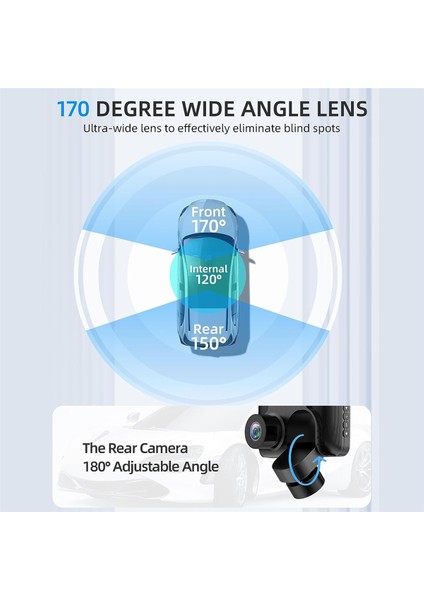 Arabalar Için Dash Kamera 1080P Kamera Ön ve Arka Iç, Gece Görüşü, Döngü Kaydı, G-Sensörü, Hareket Algılama, Park Modu (Yurt Dışından)