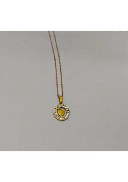 Kadın Çelik Taşlı Minimal Kalp Altın Gold Renk Kolye fiyatları