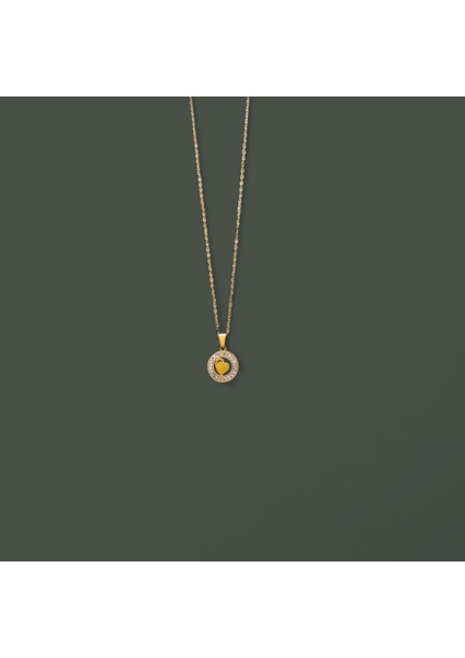 Kadın Çelik Taşlı Minimal Kalp Altın Gold Renk Kolye modelleri