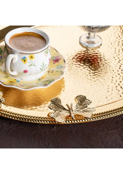 3252 2li Gold Paslanmaz Çelik Kahve Tepsisi Altın Detaylı Dekoratif Servis Sunum Tepsisi fiyatları