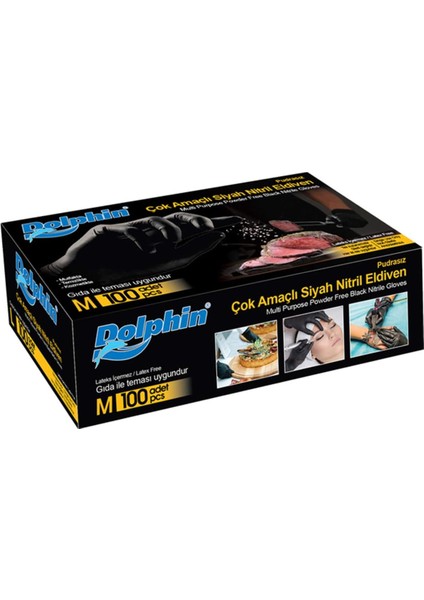 Çok Amaçlı Siyah Nitril Eldiven (M) 100'lü (Gıdaya Uygun)