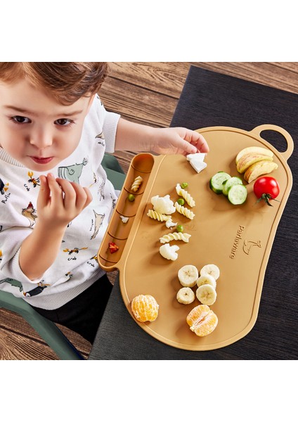 Bebek Dökülmeyi Önleyen Beslenme Seti Beslenme Matı Alıştırma Bardağı Pipet Kahverengi