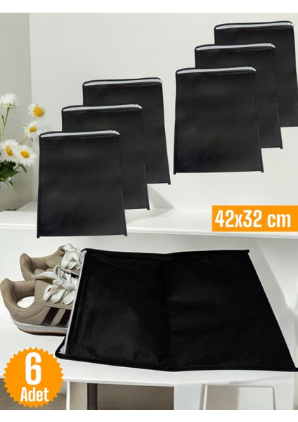 6 Adet Siyah Ayakkabı Saklama Çantası Seyahat Hurcu Çok Amaçlı Fermuarlı Dolap Çekmece Valiz Düzenleyici