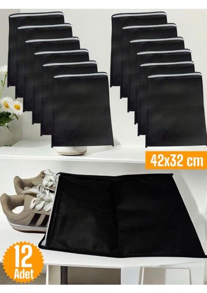 12 Adet Siyah Ayakkabı Saklama Çantası Seyahat Hurcu Çok Amaçlı Fermuarlı Dolap Çekmece Valiz Düzenleyici