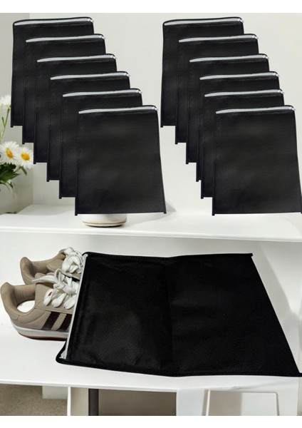 12 Adet Siyah Ayakkabı Saklama Çantası Seyahat Hurcu Çok Amaçlı Fermuarlı Dolap Çekmece Valiz Düzenleyici modelleri