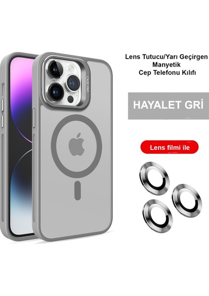 iPhone 13 Pro Max Lensli Pencere Standlı Lens Magsafe Kapak - Gri