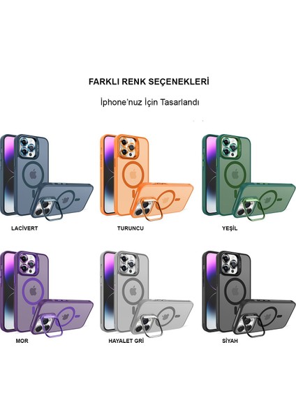 iPhone 13 Pro Max Lensli Pencere Standlı Lens Magsafe Kapak - Gri