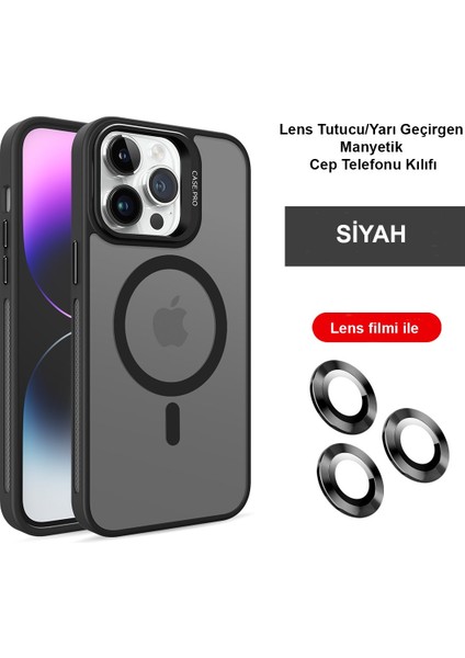 iPhone 13 Pro Max Lensli Pencere Standlı Lens Magsafe Kapak - Siyah