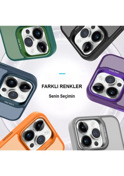 iPhone 13 Pro Max Lensli Pencere Standlı Lens Magsafe Kapak - Siyah