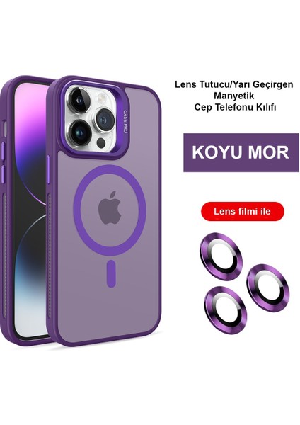 iPhone 15 Pro Max Kılıf Lensli Pencere Standlı Lens Magsafe Kapak - Derin Mor
