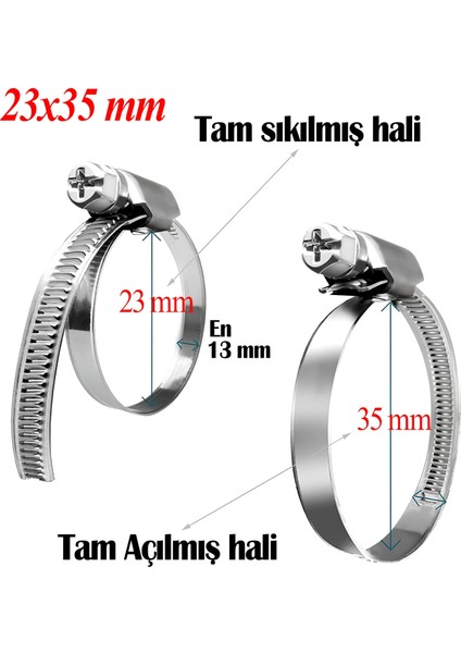 Hortum Kelepçesi Tork Ayarlı 23X35 mm Paslanmaz Çelik Boru Metal Kelepçe Ayarlanabilir Klips 5 Adet