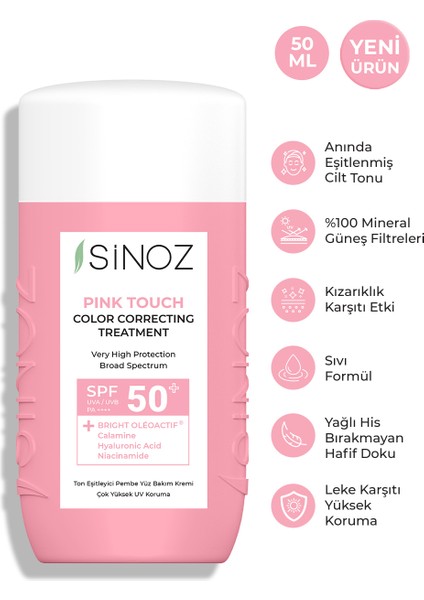 Sinoz Pink Touch Anında Ton Eşitleyici Pembe Yüz Bakım Kremi Spf50 - Mineral Güneş Filtresi 50ml