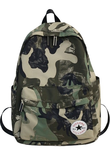 Kamuflaj Sırt Çantası Erkek Modaya Uygun ve Havalı Öğrenci Sırt Çantası Polinaylon Büyük Kapasiteli Erkek ve Kadın Çift Kampüs Okul Çantası (Yurt Dışından)