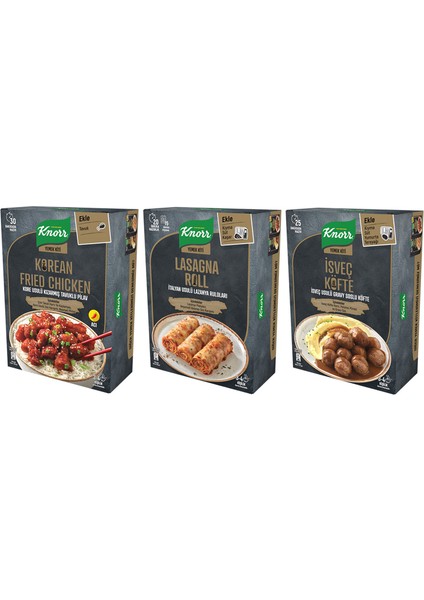 Yemek Kiti Kore Usulü Çıtır Tavuk 370 gr + Lazanya Ruloları 180 gr + Isveç Köftesi 150 rg