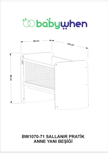 BW1071 - Pratik Sallanır Anne Yanı Bebek Beşik Ahşap 60x120