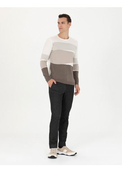 Erkek Ekru Slim Fit Bisiklet Yaka Triko Kazak 50278105-VR019 fırsatları