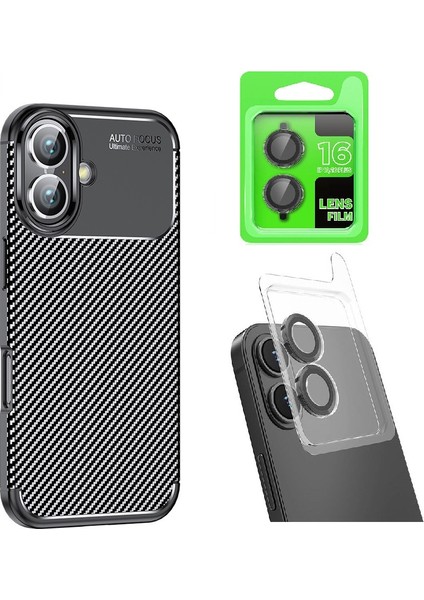Vendas Apple iPhone 16 Plus Uyumlu Kılıf Zore Negro Silikon Kapak + Kamera Lens Koruyucu