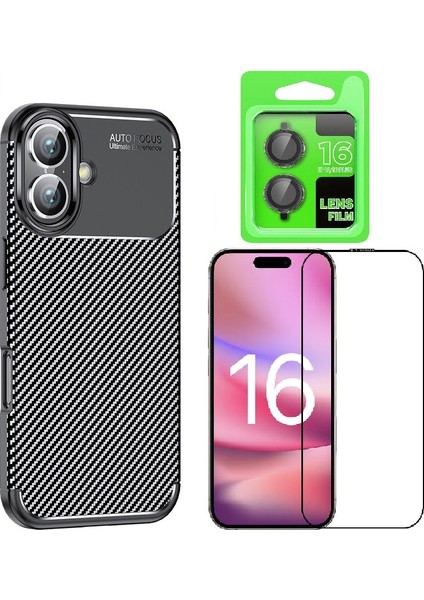 Vendas Apple iPhone 16 Plus Uyumlu Kılıf Zore Negro Silikon Kapak + Ekran Koruyucu ve Kamera Lens Koruyucu