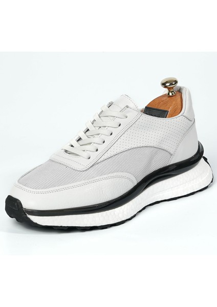 George Model Hakiki Deri El Yapımı Erkek Beyaz Sneaker