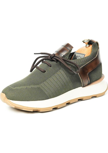 Leonidas Model Deri El Yapımı Haki Erkek Triko Sneaker