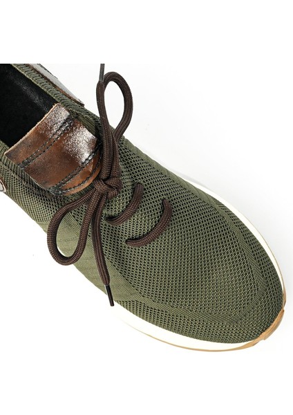 Leonidas Model Deri El Yapımı Haki Erkek Triko Sneaker