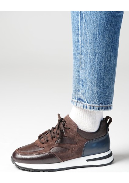 Vios Model Deri El Yapımı Kahverengi Erkek Sneaker
