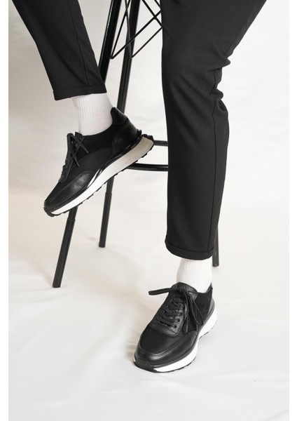 George Model Deri El Yapımı Erkek Siyah Sneaker