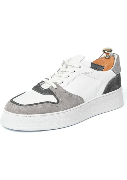 Perdika Model Deri El Yapımı Erkek Beyaz - Gri Sneaker