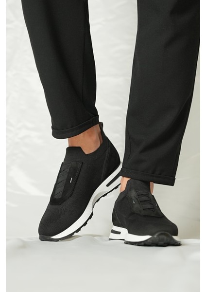 Roksane Model Deri El Yapımı Erkek Siyah Triko Sneaker Ayakkabı