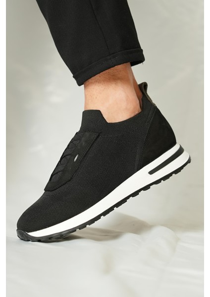 Roksane Model Deri El Yapımı Erkek Siyah Triko Sneaker Ayakkabı