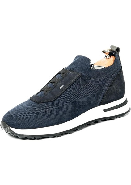Roksane Model Deri El Yapımı Erkek Lacivert Triko Sneaker Ayakkabı