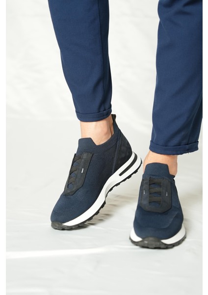 Roksane Model Deri El Yapımı Erkek Lacivert Triko Sneaker Ayakkabı