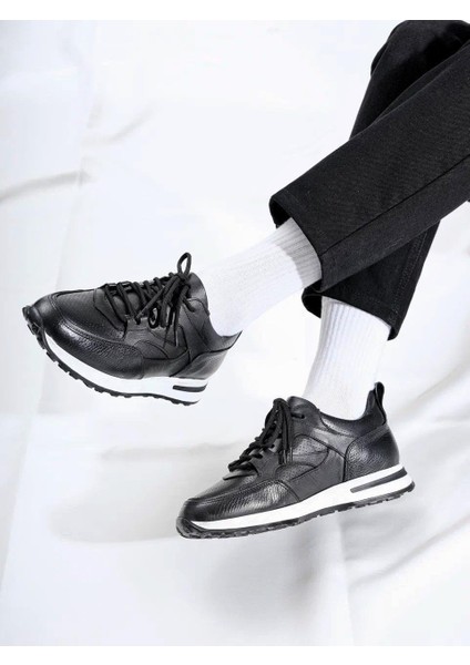 Vios Model Deri El Yapımı Siyah Erkek Sneaker