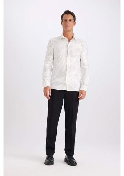 Slim Fit Dar Kesim Polo Yaka Uzun Kollu Gömlek D4533AX24AU