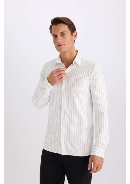 Slim Fit Dar Kesim Polo Yaka Uzun Kollu Gömlek D4533AX24AU