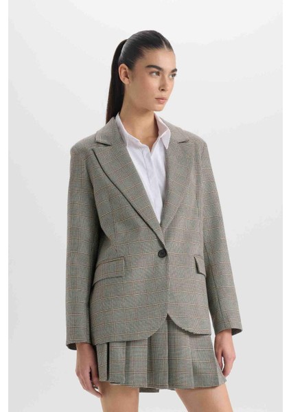 Oversize Geniş Kalıp Ceket Yaka Blazer Ceket D9376AX24AU modelleri