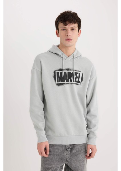 Marvel Logo Only Oversize Geniş Kalıp Kapüşonlu Baskılı Sweatshirt Y0354AZ24AU