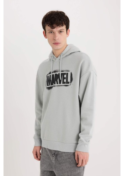 Marvel Logo Only Oversize Geniş Kalıp Kapüşonlu Baskılı Sweatshirt Y0354AZ24AU